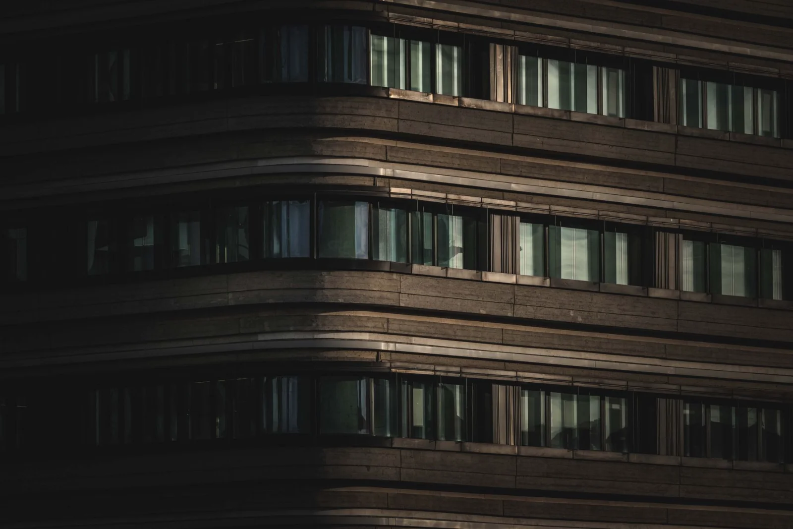 Modern building facade at night