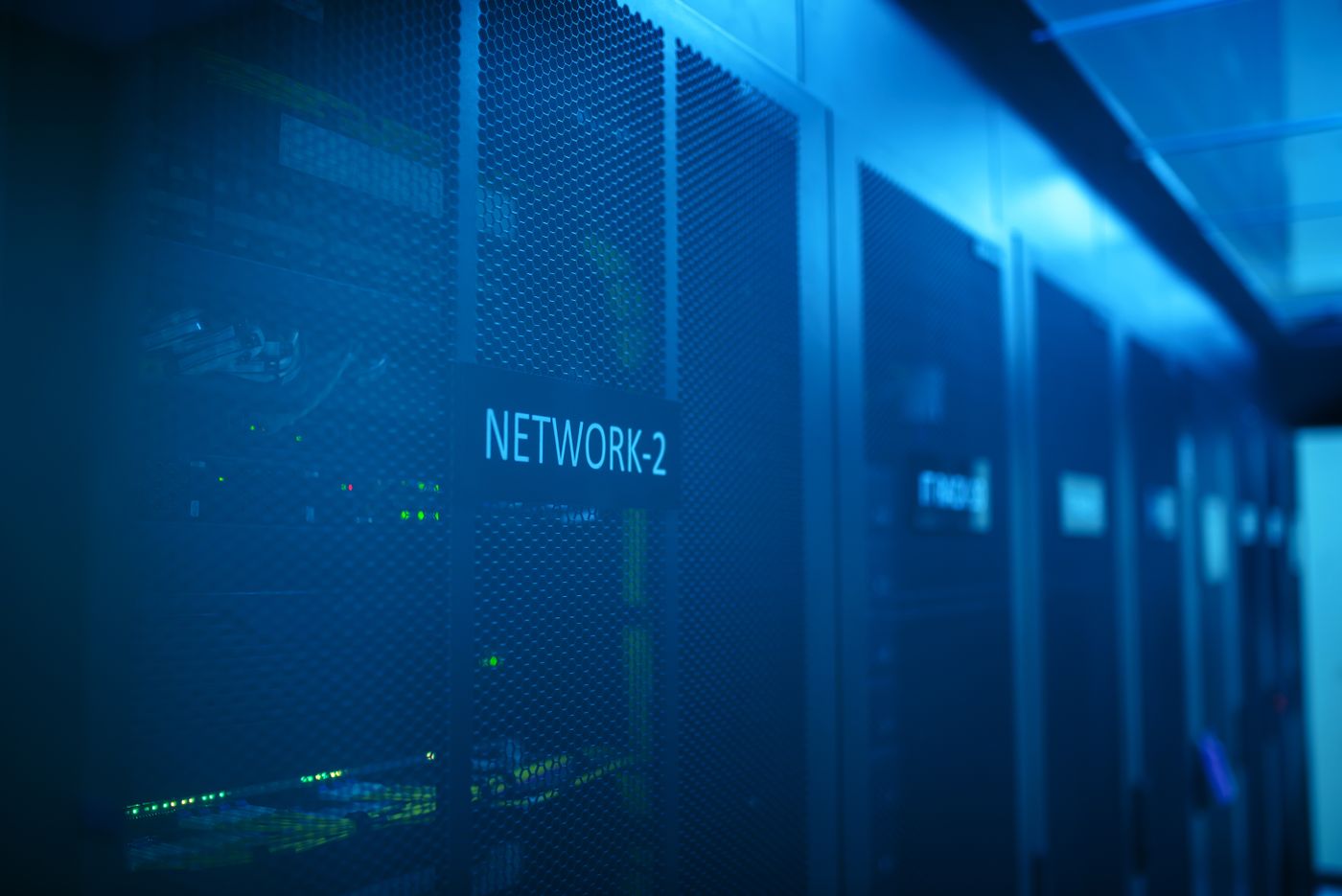 Network equipment lit in blue